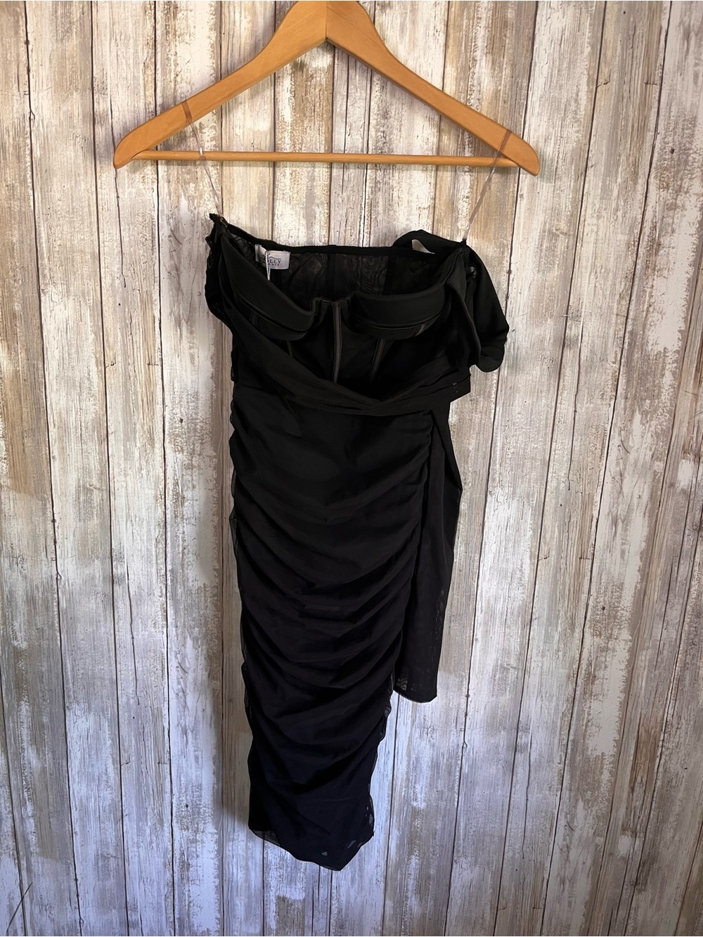 Oh Polly Batch A Black Corset One Shoulder Ruched Midi Dress Size 2 NWT - Picture 2 of 7